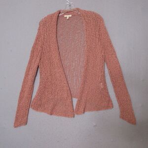 Eileen Fisher‎ Sweater Cardigan Orange Beachy Coastal Lagenlook Open Knit